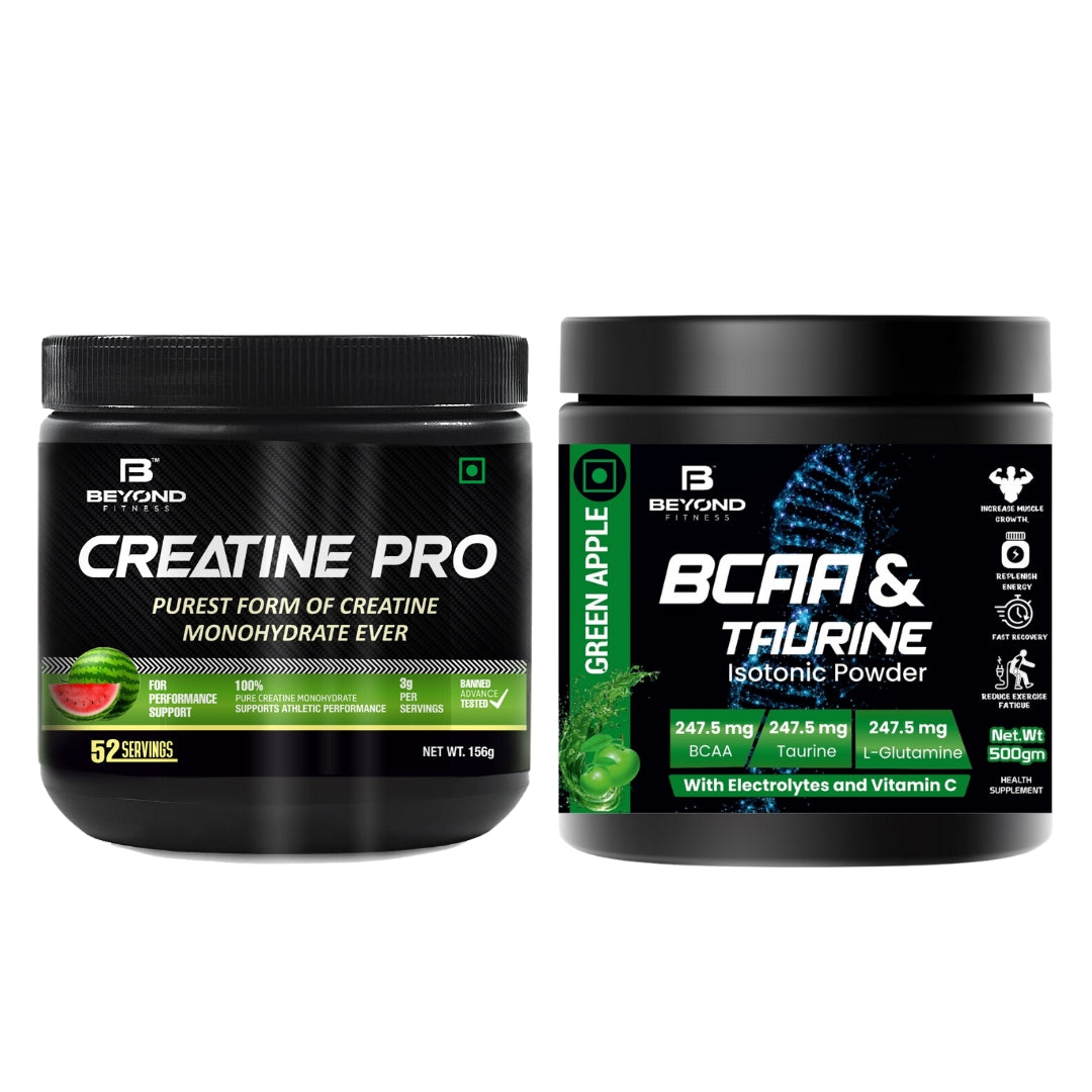 Beyond Fitness Creatine Pro, 3g pure Creatine Monohydrate- 156gm and BCAA & Taurine Isotonic Energy Drink With Electrolytes and vitamin 500gm