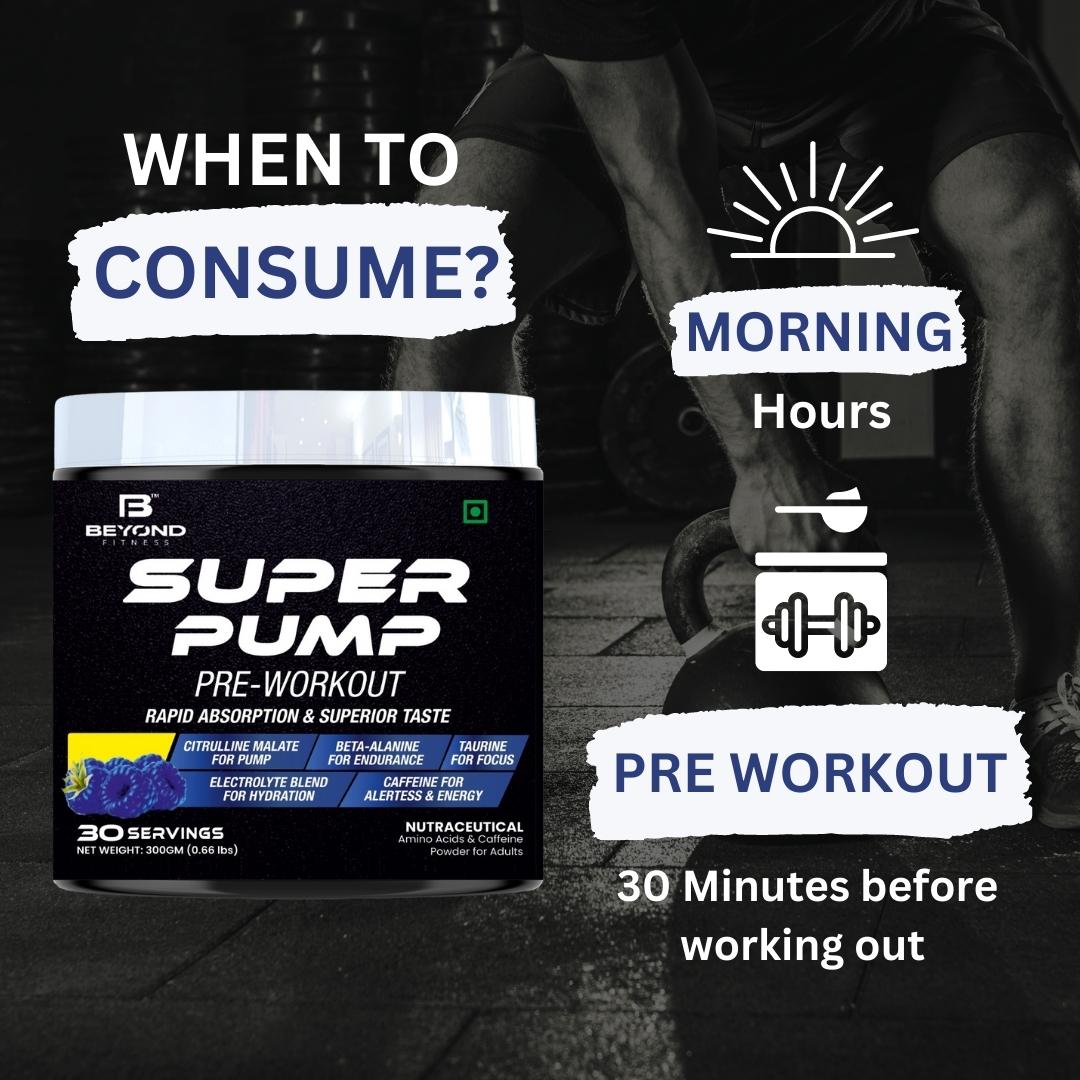 Beyond Fitness Super Pump 300gm Pre Workout (30 Servings, Blue Raspberry) with BCAA & TAURINE Isotonic Energy Drink 500gm