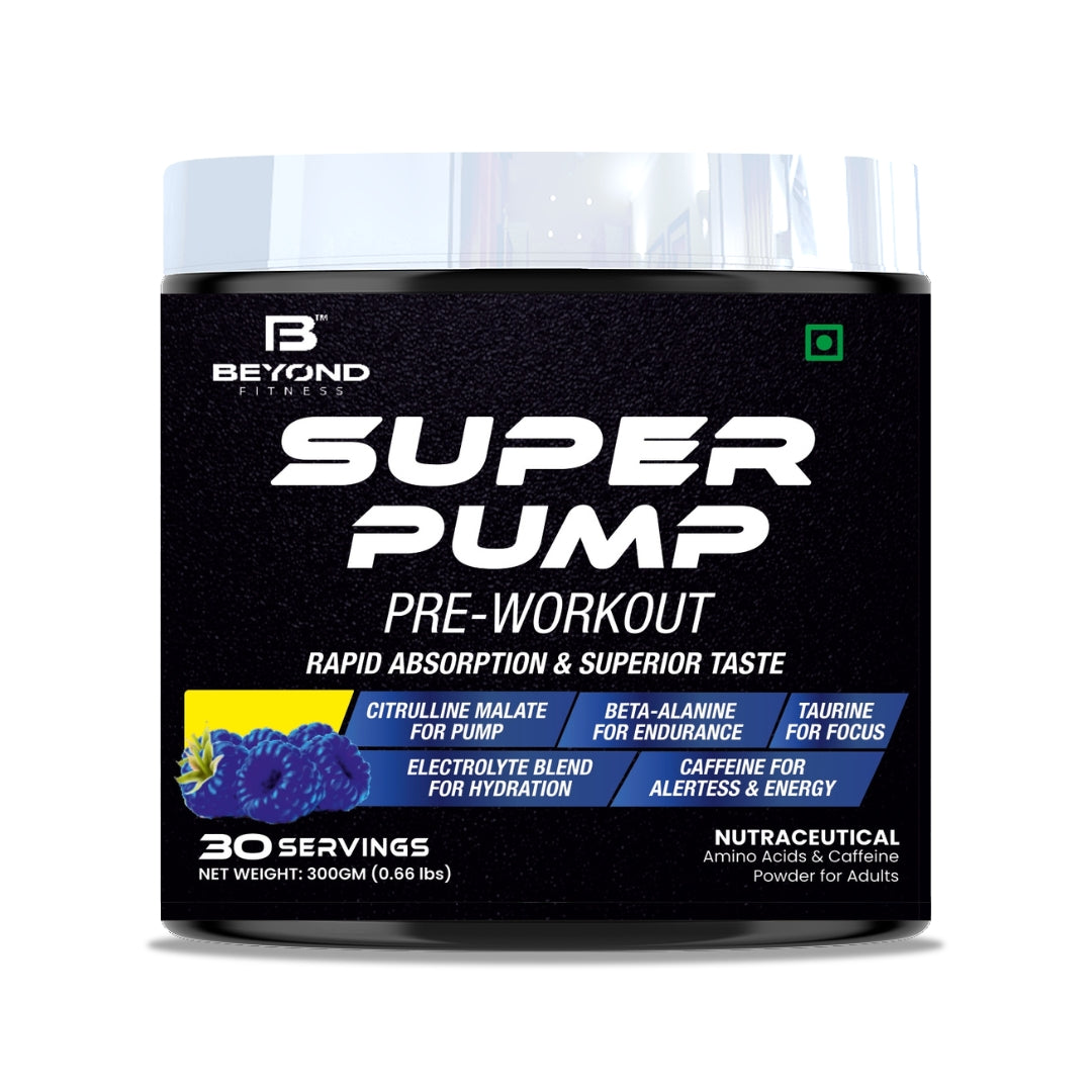 Beyond Fitness Super Pump 300gm Pre Workout with 200mg Caffeine, 3000mg L-Citrulline, and 750Mg Creatine (30 Servings, Blue Raspberry)