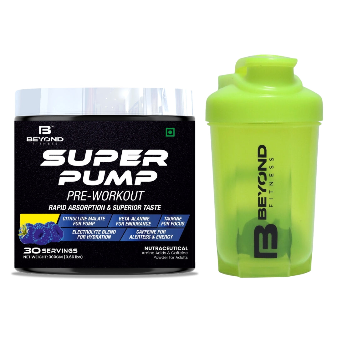Beyond Fitness Super Pump 300gm Pre Workout with 200mg Caffeine, 3000mg L-Citrulline, and 750Mg Creatine (30 Servings, Blue Raspberry) with 400ml Shaker