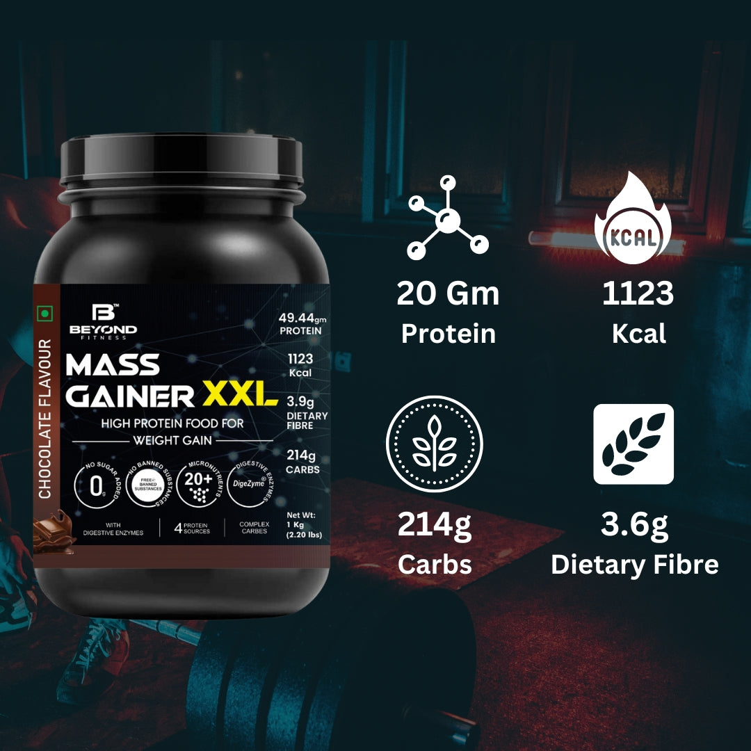 Beyond Fitness Mass Gainer XXL with Digezyme, Complex Carbs and Protein 5kg (11.02lbs)
