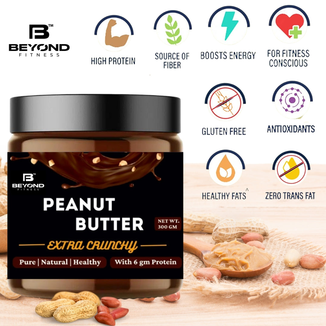 Beyond Fitness Dark Choclate Extra Crunchy High Protein Peanut Butter - 300gm with 19gm Whey protein (Pack of 3)(900 GM)