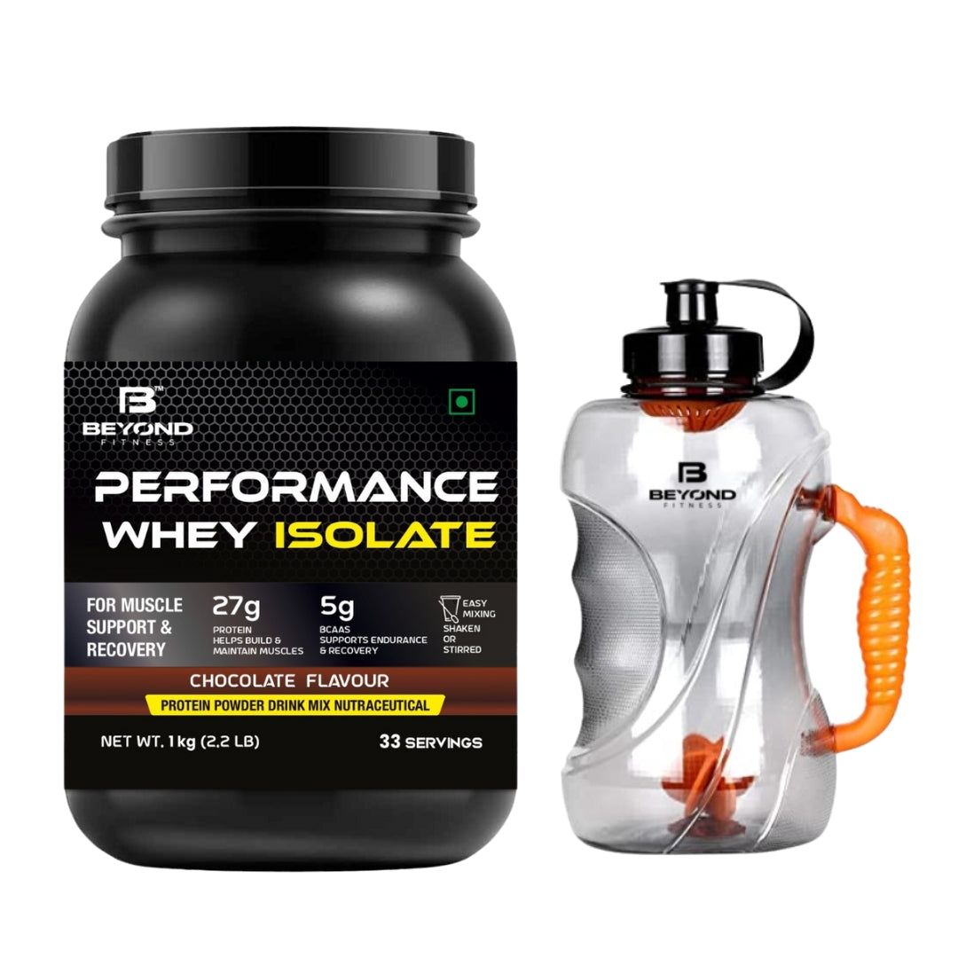 Beyond Fitness 100% Performance Whey Isolate Protein with 27g Protein per scoop with 1.5ltr Gallon Shaker